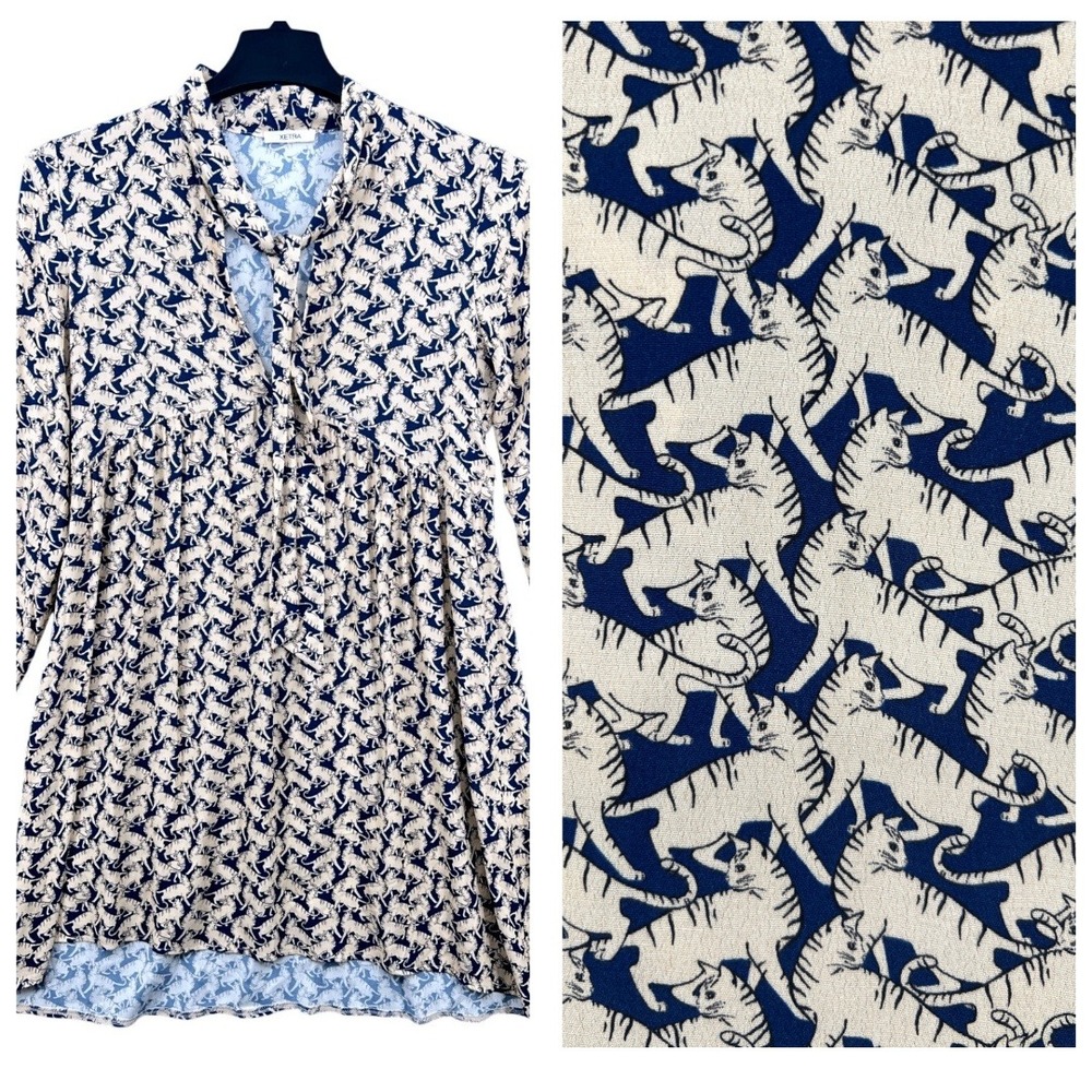 Xetra Italy Viscose Tunic Dress Boho Tiger Cat‎ Print Made in Italy US M Retro